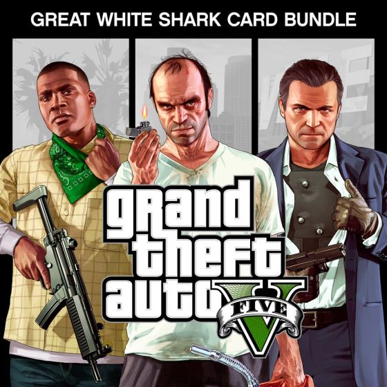 Lote de Grand Theft Auto V y tarjeta Gran tiburón blanco